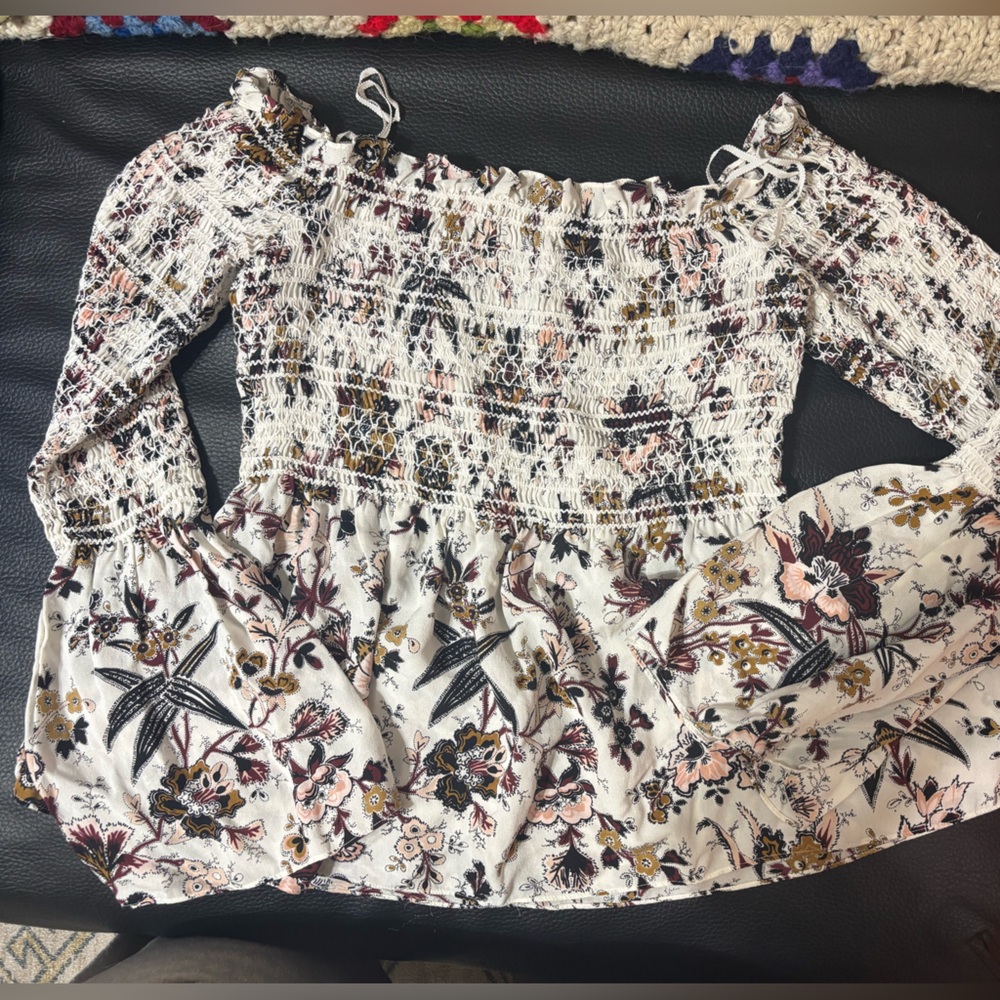 A.L.C. Silk Floral Smocked Off-Shoulder Top